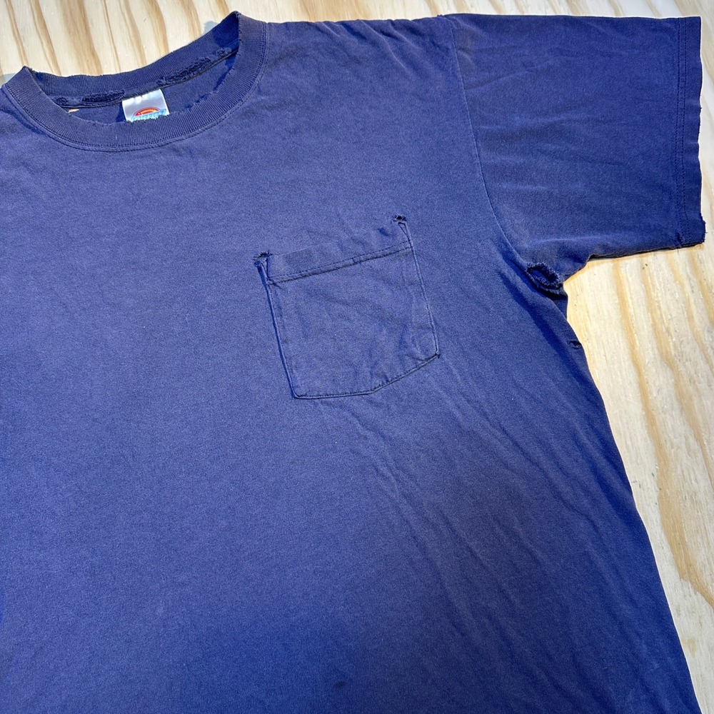 Dickies Mens Large Navy Blue Distressed Pocket T-Shirt Vintage Workwear Thrashed